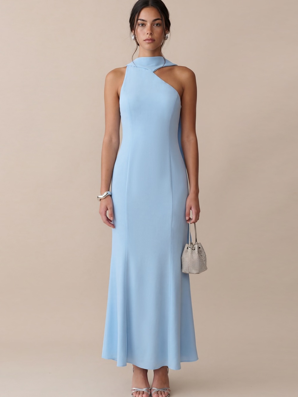 Few Moda Citara Light Blue One Shoulder Chiffon Maxi Dress Size 4 NWT